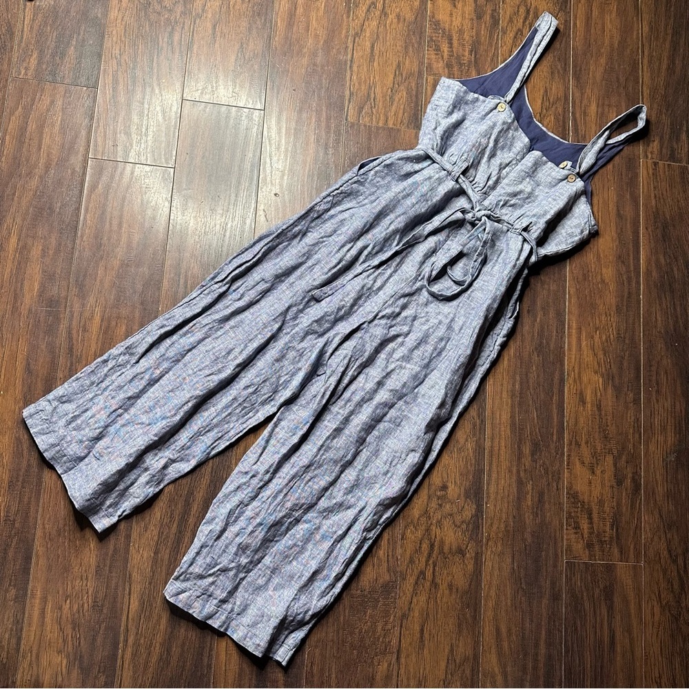 Rachel Zoe Chambray Sleeveless Wide Leg Linen Jumpsuit